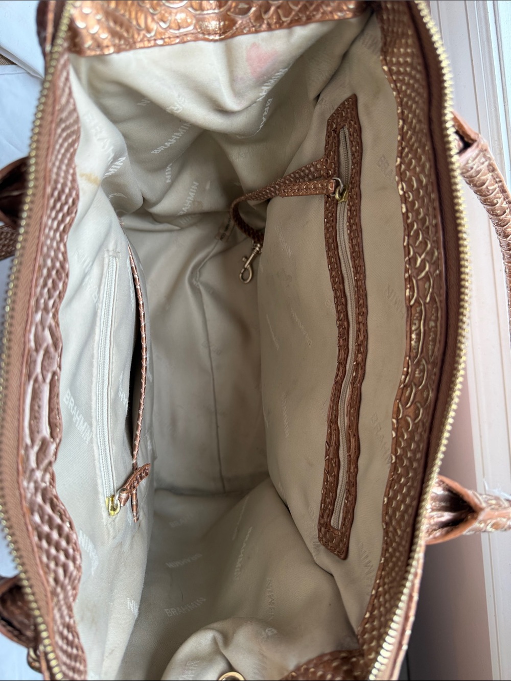 Brahmin Rose Gold Python-Embossed Satchel - Picture 4 of 7